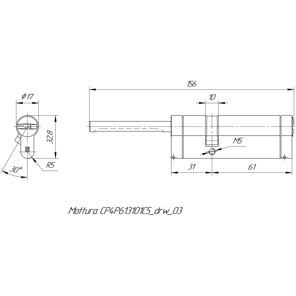 Цилиндр Mottura Champions Pro CP4P613101С5, 56x10x26 мм, ключ/шток, цвет матовый никель, без вертушки 82393147 STLM-2118855 - Вид №4