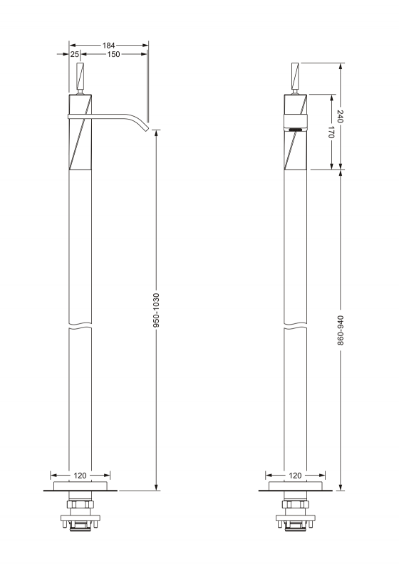 Смеситель для раковины однорычажный, напольный монтаж JOERGER Turn 623.10.834.000 - Вид №1