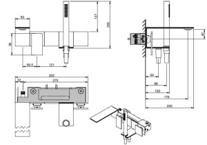 Набор настенных ванн из нержавеющей стали с ручным душем