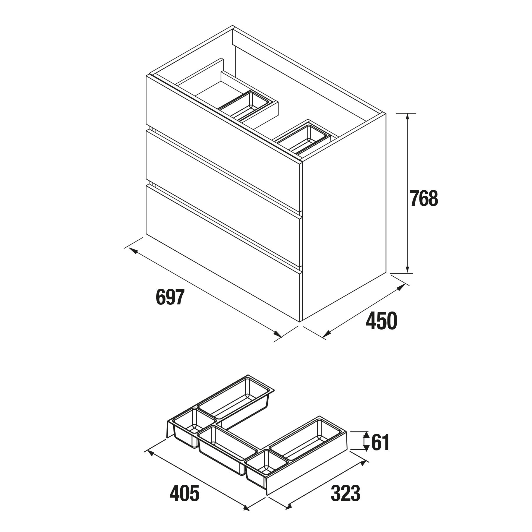 26562 SALGAR Мебель для умывальника FUSSION LINE 700 3 ящика NATURAL 697 x 868 x 450 мм Естественный - Вид №2
