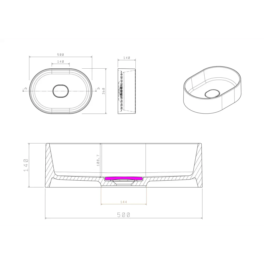 Раковина Mira Oval S накладная 35 см литьевой мрамор цвет графит глянцевый 84376706 STLM-2061552 Santreyd - Вид №7
