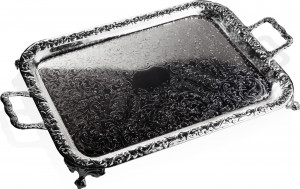 10627929 Queen Anne Поднос прямоугольный с ручками, на ножках Queen Anne 63х34см, сталь, посеребрение Сталь нержавеющая с посеребрением