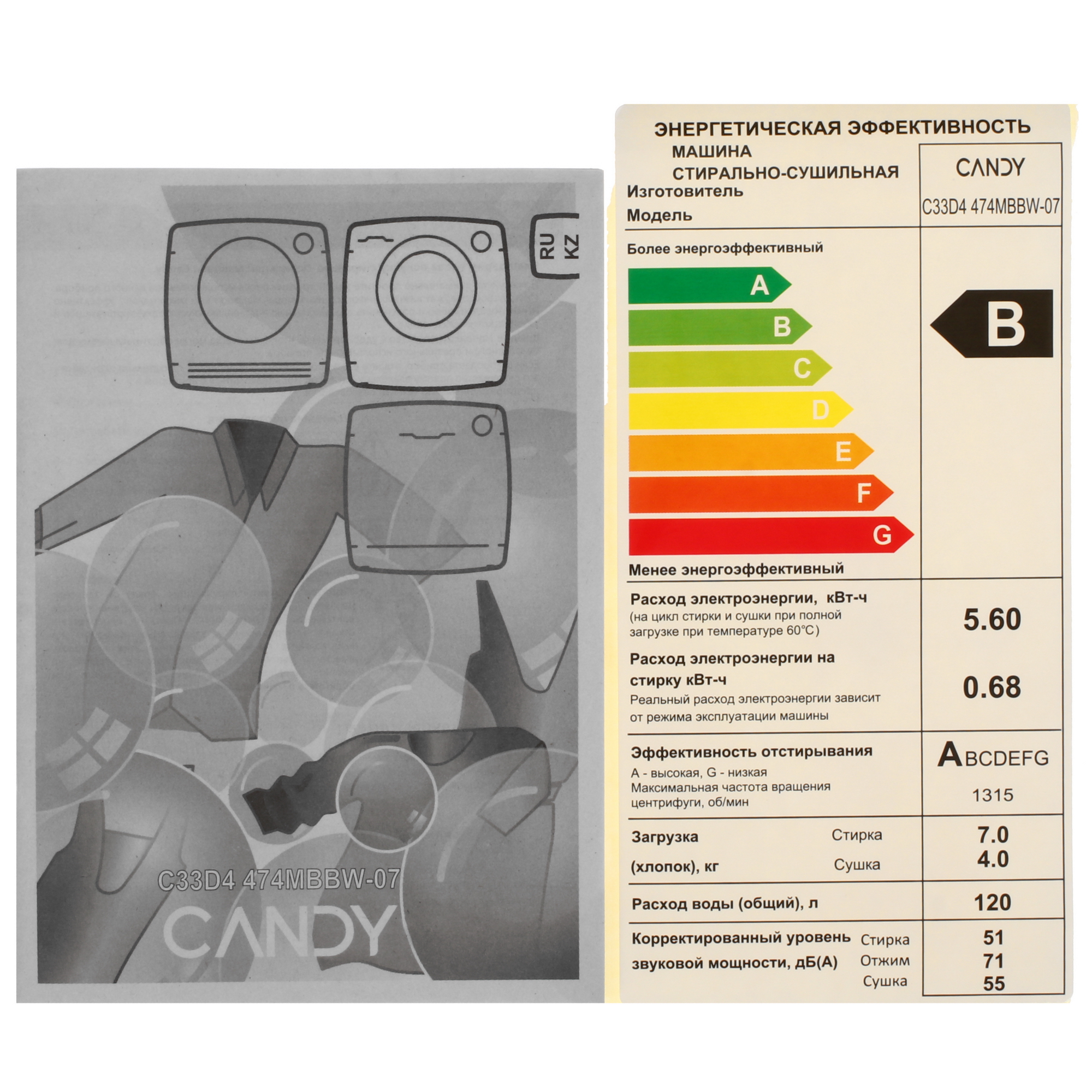 9242642 Стирально-сушильная машина Candy C33D4 474MBBW-07 белый STDN-0037881 - Вид №11