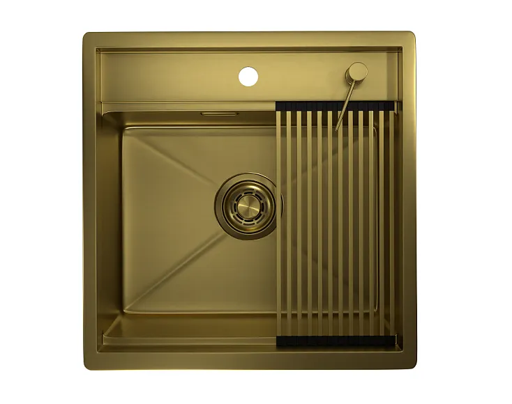 KS-5051, ЗОЛОТО САТИН, стальная кухонная мойка KITCHEN SPACE GRANULA KS-5051-ST351 - Вид №2