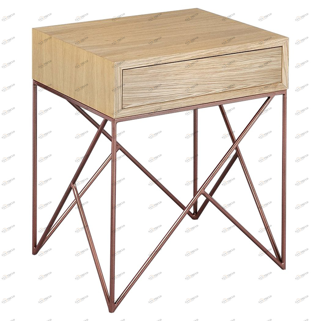 Тумбочка прикроватная с ящиком светлый дуб и медь Prince INTELLIGENT DESIGN  260717 Бежевый;дуб сонома 