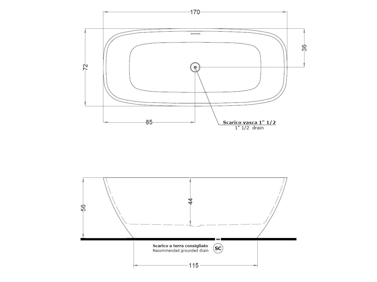 Прямоугольная ванна в центре комнаты в твердой поверхности Gruppo Treesse мебель для ванной комнаты-отдельно стоящие ванны ARCH-00080421 - Вид №5