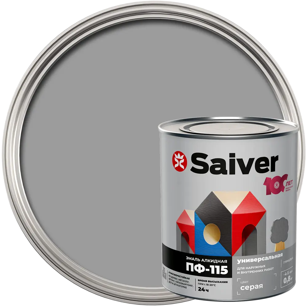 Эмаль ПФ-115 Saiver Lux глянцевая цвет серый 0.8 кг 83402317 STLM-2101214 
