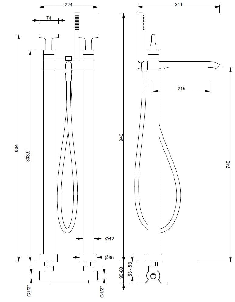 Напольный смеситель для ванны с ручным душем Fantini Rubinetti Sailing ARCH-00084504 - Вид №2