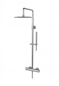 73547 / 0D Внешний термостатический смеситель для душа из матовой нержавеющей стали 316 с трубкой, переключателем, лейкой и ручным душем. Bongio Wellness