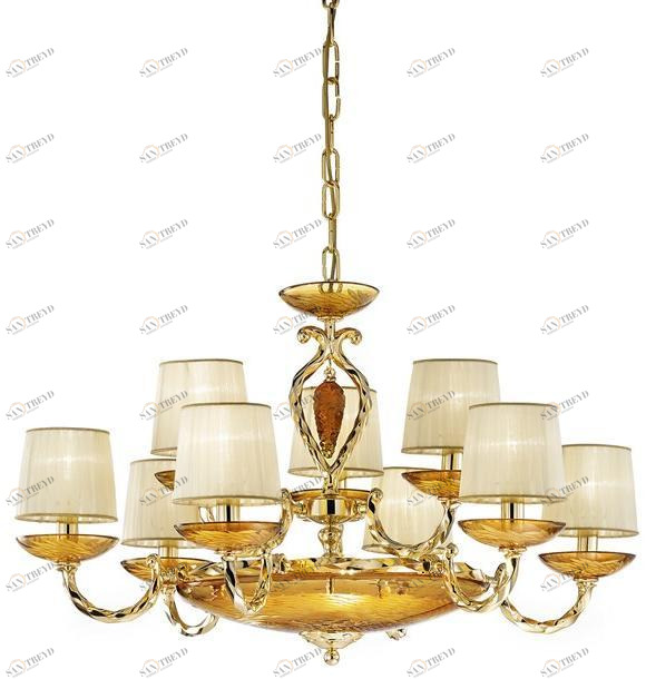 Possoni Illuminazione Люстра из чистого золота с янтарным хрусталем и абажурами Arianna 535/6+3+3