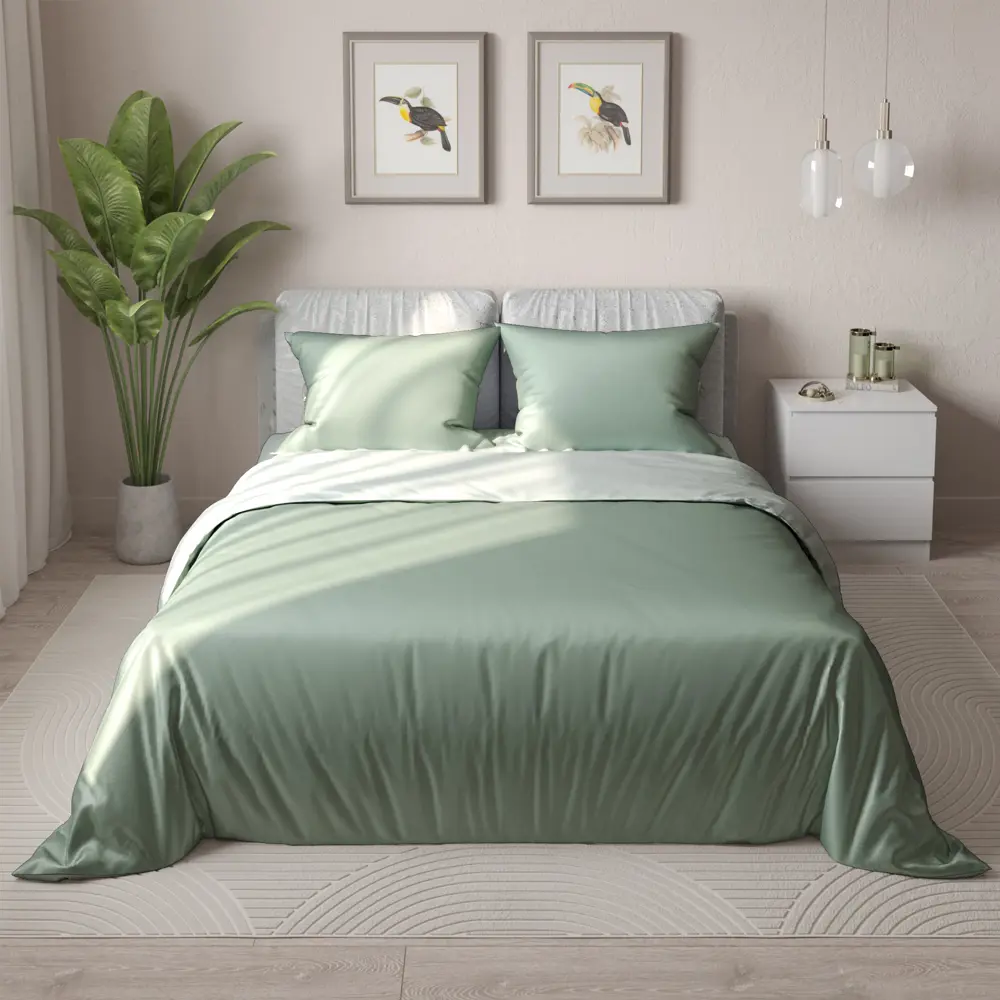 Комплект постельного белья НТК двуспальный в нежном зеленом оттенке 89404951 STLM-1566980