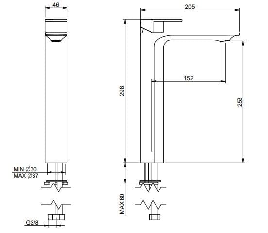 Однорычажный смеситель для раковины Rubinetterie Treemme Ran ARCH-00133315 - Вид №1