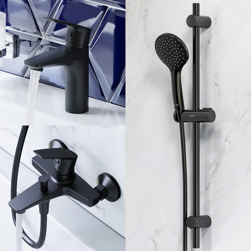 F42990A00 набор 3в1: см-ль д/умывальника см-ль д/ванны/душа душевой комплект черный шт. AM.PM Gem - Вид №1