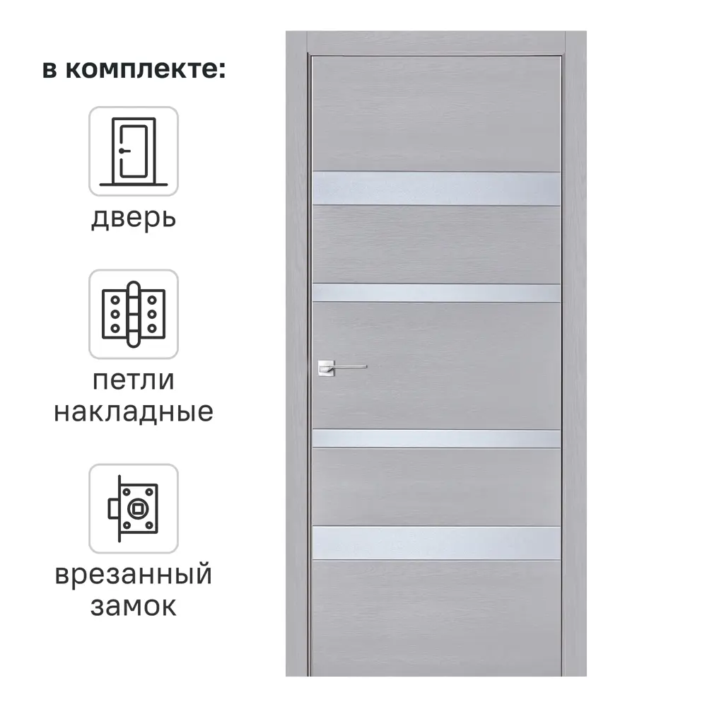 Дверь межкомнатная глухая с замком и петлями в комплекте Бостон 80x200 см ПВХ цвет серый 89340267 STLM-2027645 ПРИНЦИП 