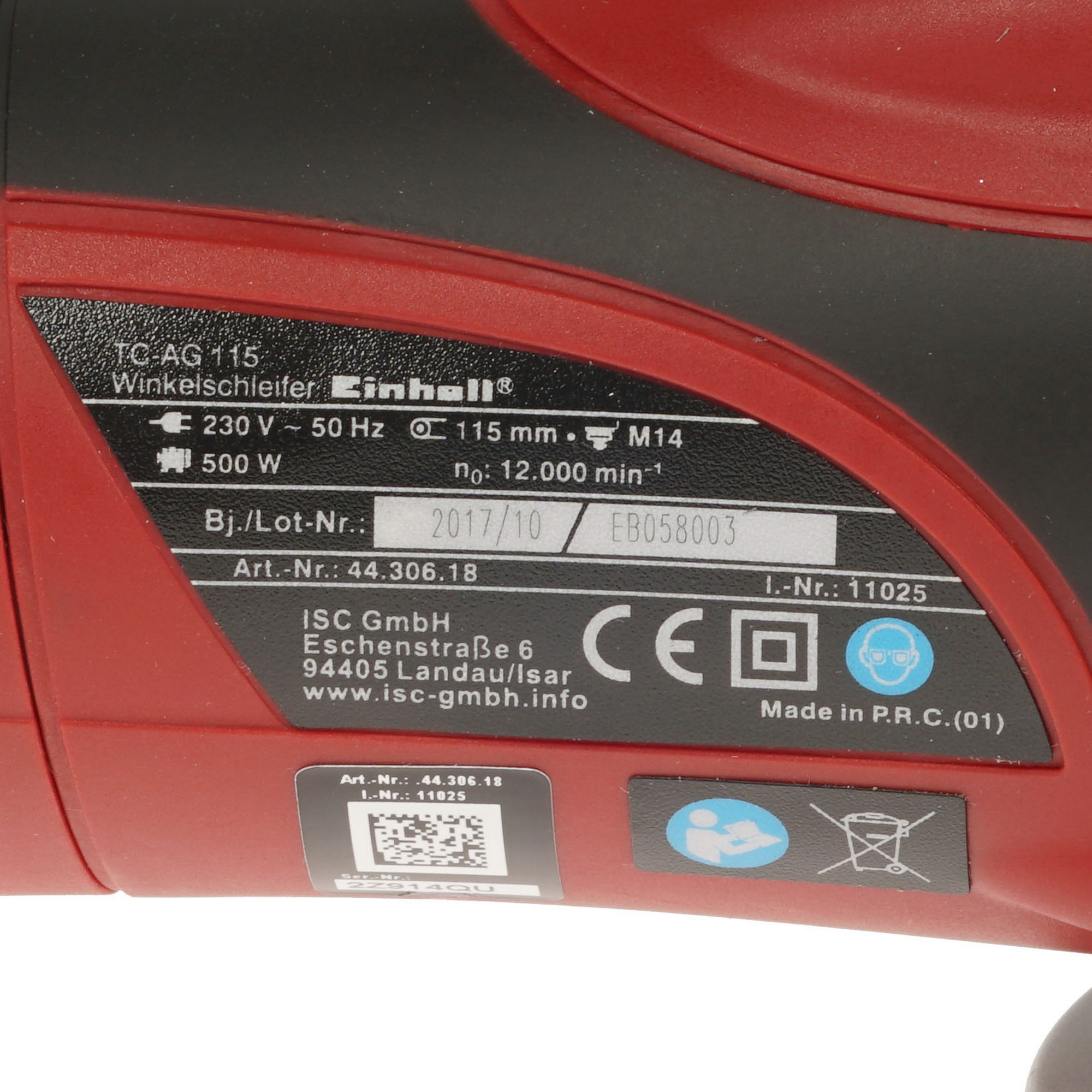 Углошлифовальная машина (УШМ) Einhell TC-AG 115 5311658 STDN-0113146 - Вид №4