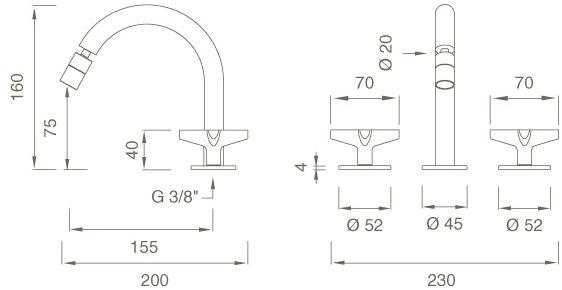 Ceadesign Смеситель для раковины с 3 отверстиями из нержавеющей стали Cross Crx 19 - Вид №1