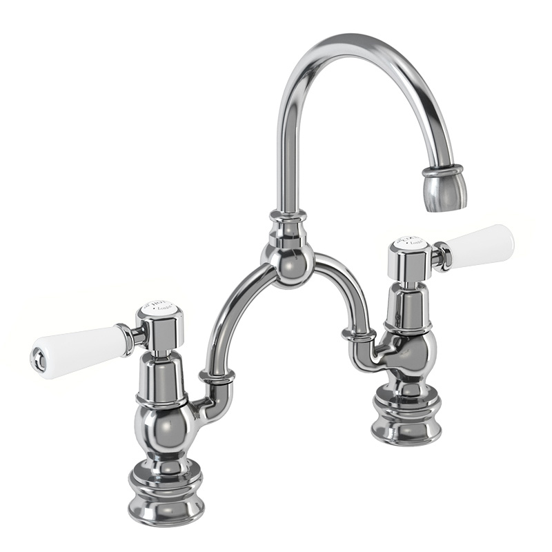 Burlington Смеситель Regent Arch с 2 отверстиями для смесителя Kensington с изогнутым изливом (центры 230 мм) Четверть оборота с акцентом Медичи KER28-QT MED 