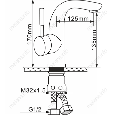 Смеситель д/ум MELANA-F6105 нерж.сталь, однорычажный, сатин, литой излив  - Вид №1