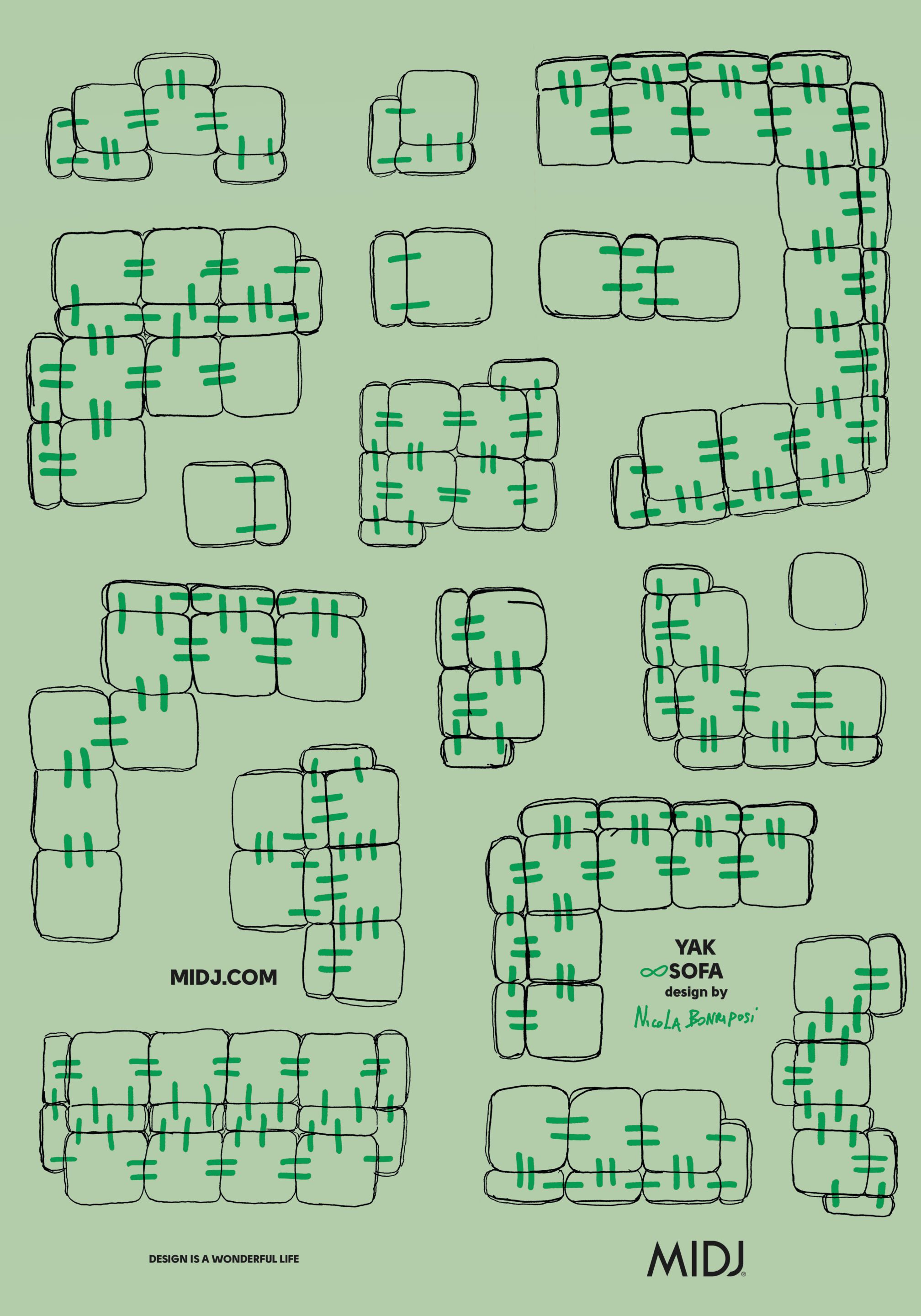 Модульный тканевый диван Midj YAK ARCH-00002689 - Вид №2