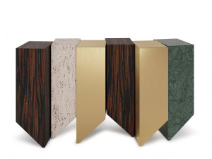 Консоль из латуни, травертина и шпона