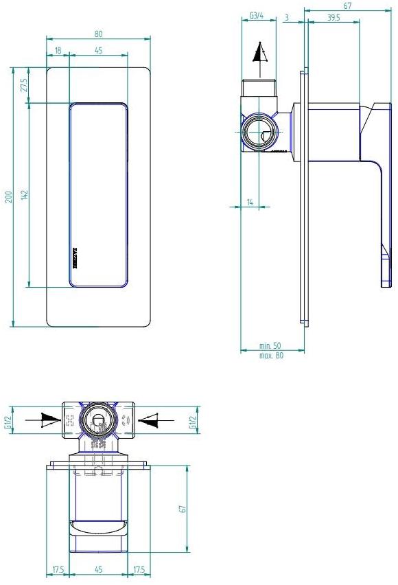 ZAZZERI Встроенный смеситель с ручным душем Qquadro sun-id-1361539 - Вид №1