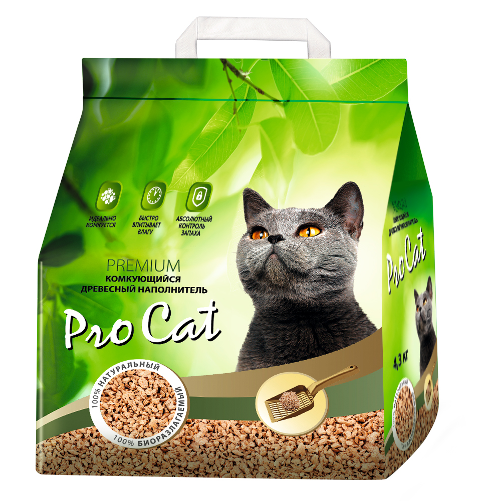 ПР0051471 Наполнитель для кошачьего туалета комкующийся древесный 4,3кг Pro Cat 