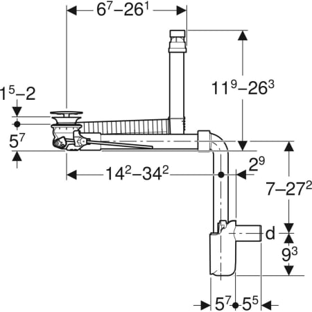 152.061.01.1 Waschbeckenablauf Clou, Raumsparmodell, schmale Ausführung, mit Hebelbetätigung und Ventilabdeckung, für Geberit ONE Waschtisch, Abgang horizontal Geberit  - Вид №2