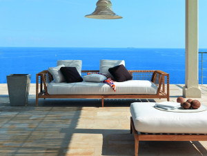 Садовый диван из тикового дерева и акриловой ткани