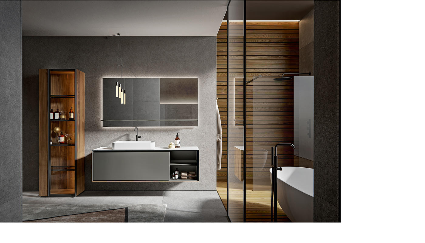 ED-ST33 Edone Зеркало и буазери со встроенной полкой СО ВСТРОЕННОЙ ПОЛКОЙ в лакированной МДФ и нижней панели выс. 10 см  - Вид №1