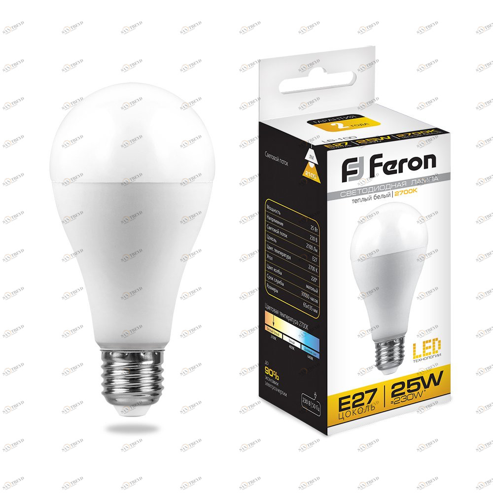 Лампа светодиодная Feron "Шар" E27 25W 2700K LB-100 25790 FERON  00-3956545 Матовый 
