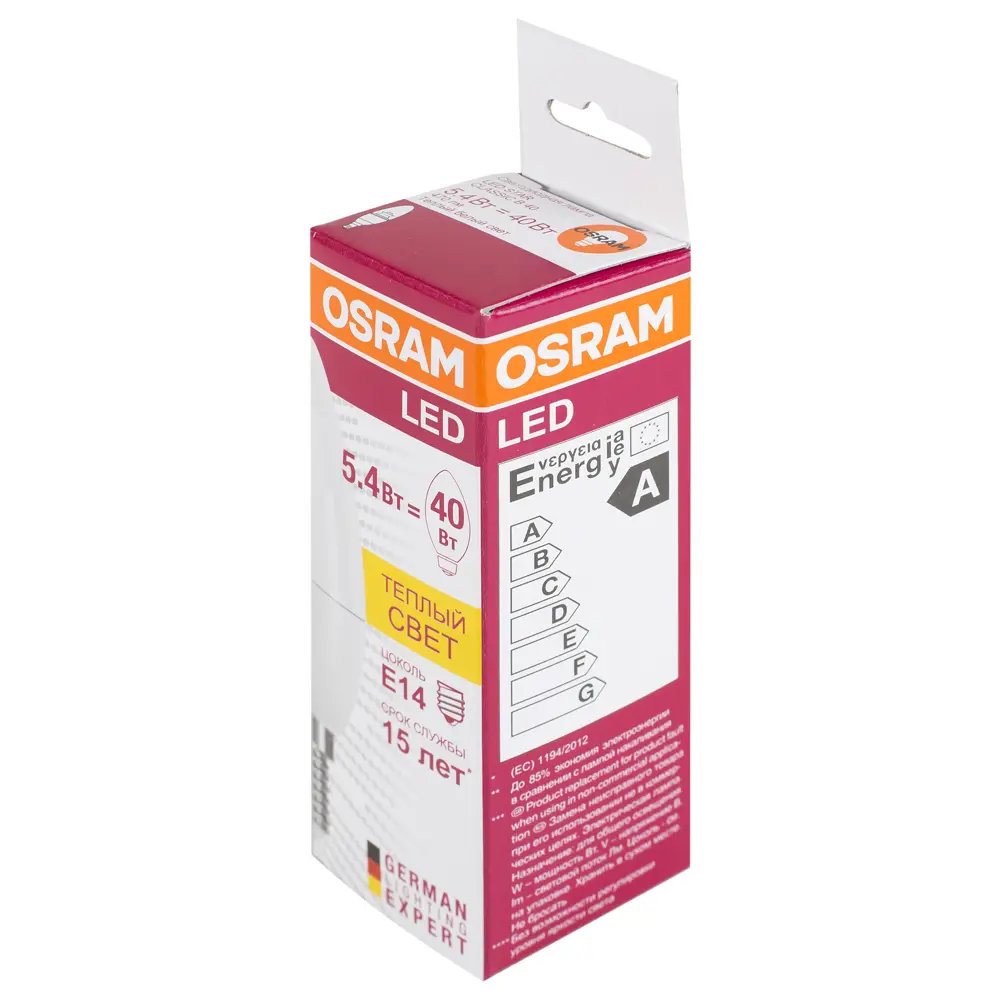 Лампа светодиодная Osram свеча E14 5.4 Вт 470 Лм свет тёплый белый 18002549 STLM-2159623  - Вид №1