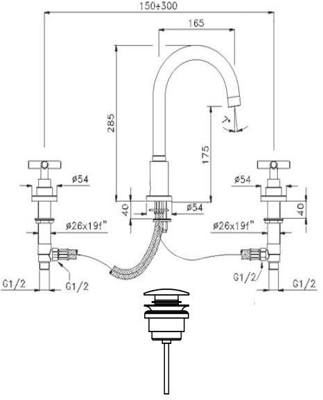 GUGLIELMI Смеситель для умывальника на 3 отверстия с аэратором Vera Fbpu58500 - Вид №2