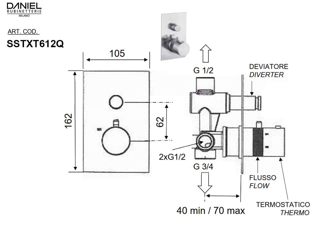 Встраиваемый термостатический смеситель для душа Daniel Rubinetterie STEEL ARCH-00024418 - Вид №2