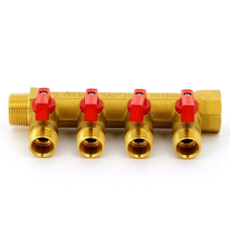 Коллектор НВ 3/4" с кранами с утолщенными стенками TIEMME 4 выхода 1/2"Н 36мм 1820020