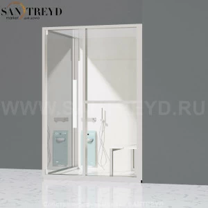 Effegibi H MEDIUM LO81020005 Комбинированная баня: хаммам и душ. Установка: в правый угол. Правая дверь. Мощность: 3 кВт макс. Размеры: длина 152 см, ширина 102 см. Отделка: матовый лакированный белый аллюминий и серый ламинат из керамогранита.
