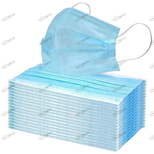 Маска медицинская 3-х слойная белая/голубая (упаковка 50 шт.) Santreyd 6704