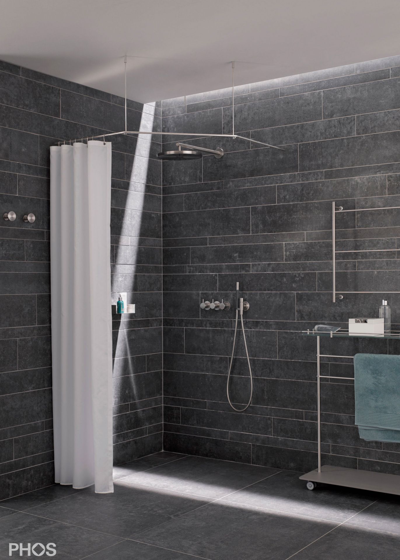 DSFE750 Пятиугольный карниз для душевой занавески, 75 x 75 см, для привинчивания PHOS  - Вид №1