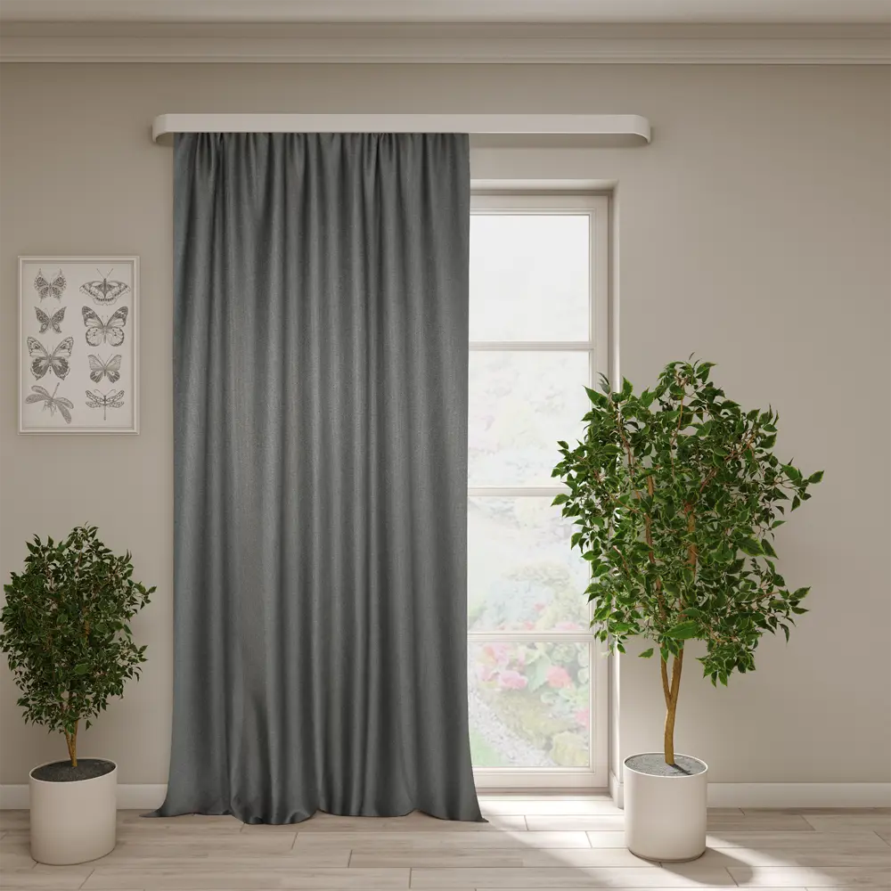 Штора Шарлиз серая на ленте 200x280 см для гостиной 89422751 Santreyd STLM-1585101