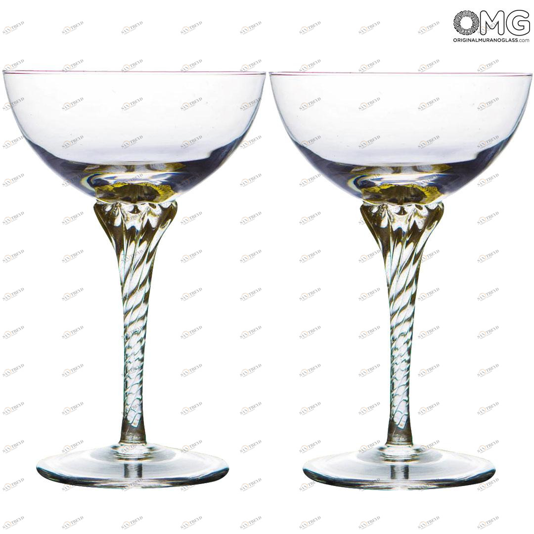 4284 ORIGINALMURANOGLASS 2 кубка для шампанского из прозрачного стекла - муранское стекло OMG  см 