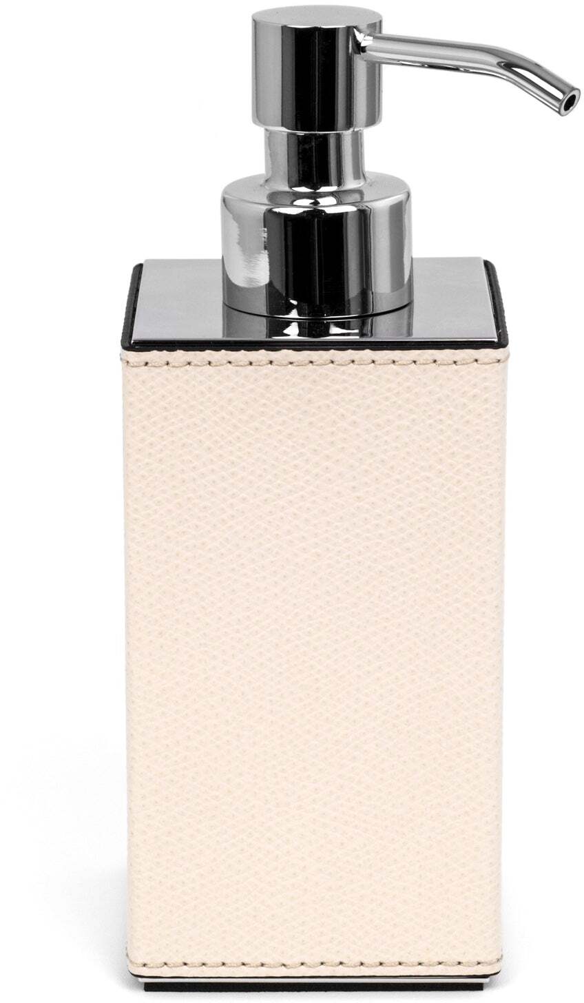 Квадратный дозатор для мыла Poseidon - 6X6XH16,5 см / металл-отделка_золото / зернистая кожа_черный