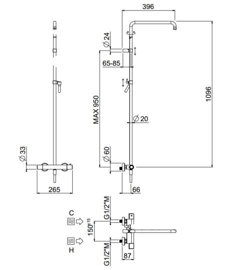 Палубная душевая колонна в комплекте со смесителем CARIMALI RIGOLETTO COLONNA SINGOLA MISCELATORE ARCH-00060244 - Вид №1