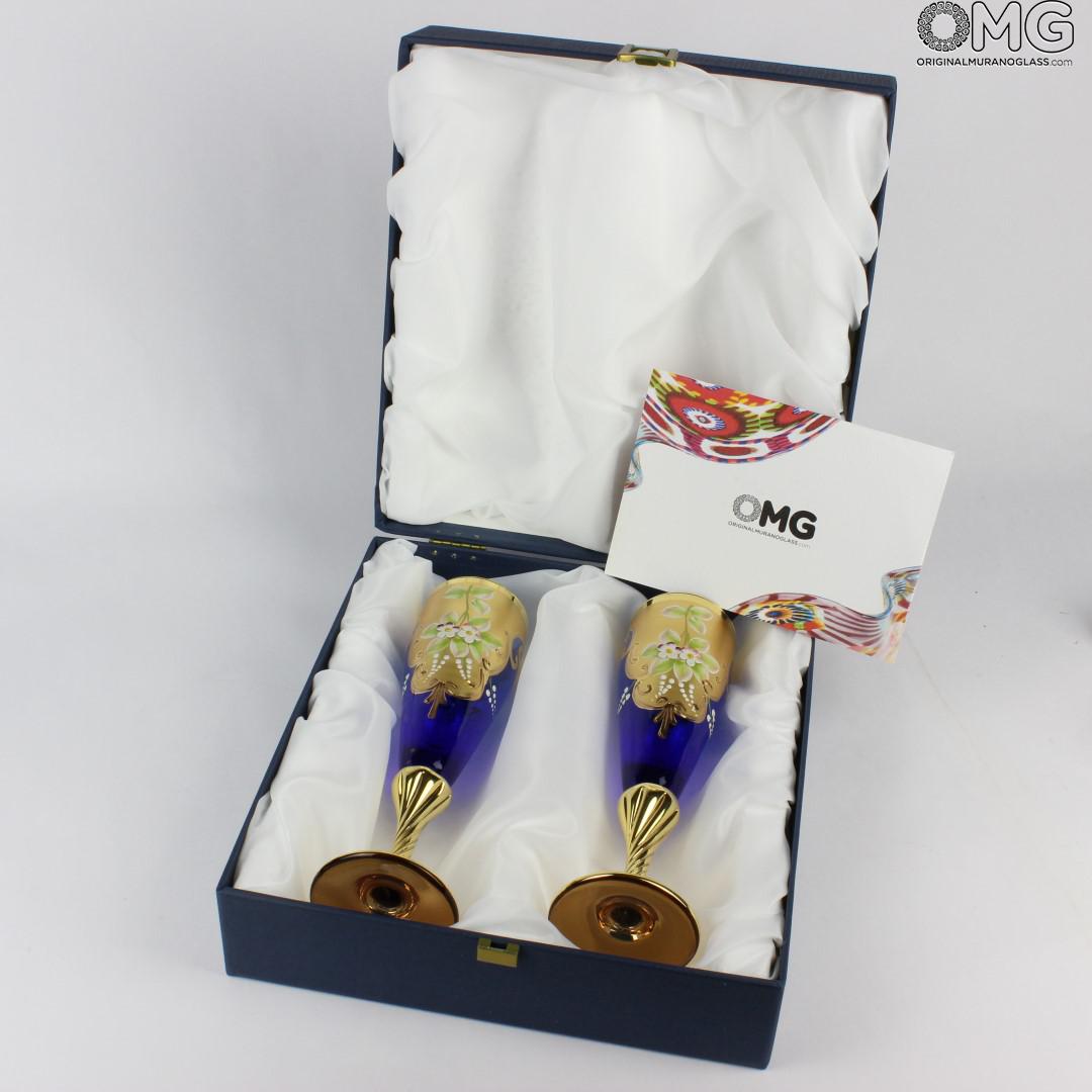 2139 ORIGINALMURANOGLASS Набор из 2 бокалов-флюте синего цвета- я&ты- trefuochi 6 см  - Вид №1