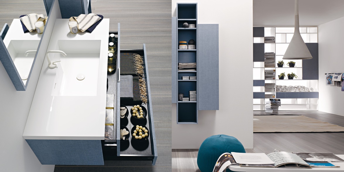 Комбинация ванной комнаты FLY104 в отделке COSMOS 108 Mineralmarmo / Denim Blu MILLDUE FLY - Вид №1