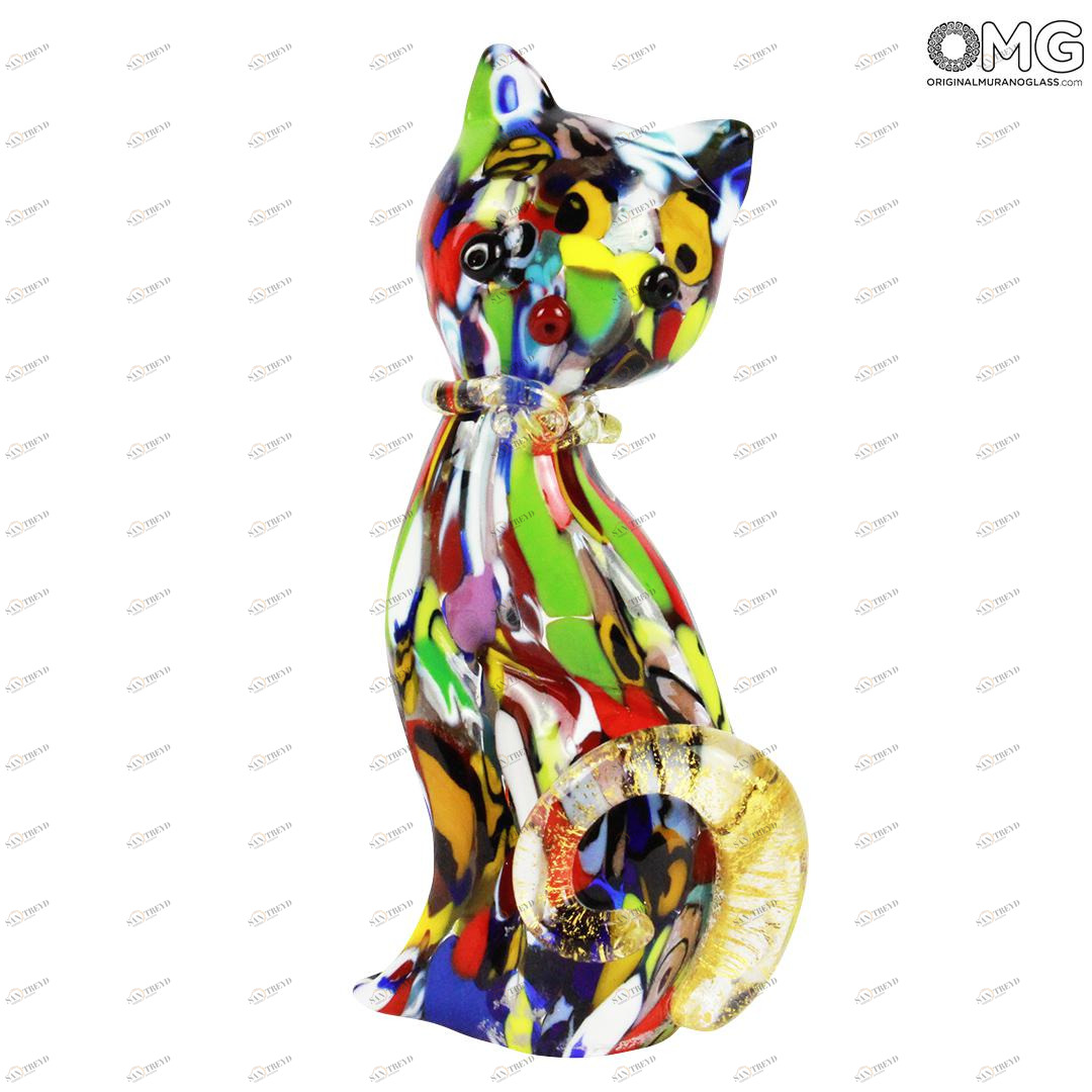 1519 ORIGINALMURANOGLASS Фигурка кота - муррины и золото - муранское стекло 4 см 