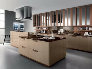 Composit Кухня из лакированной древесины с островком с ручками Noisette