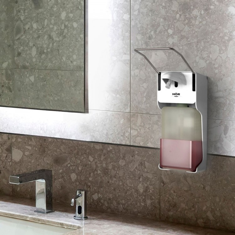 9992012 HOR Дозатор локтевой для жидкого мыла и антисептика Hor D-004A пластиковый 1000 мл белый  - Вид №4