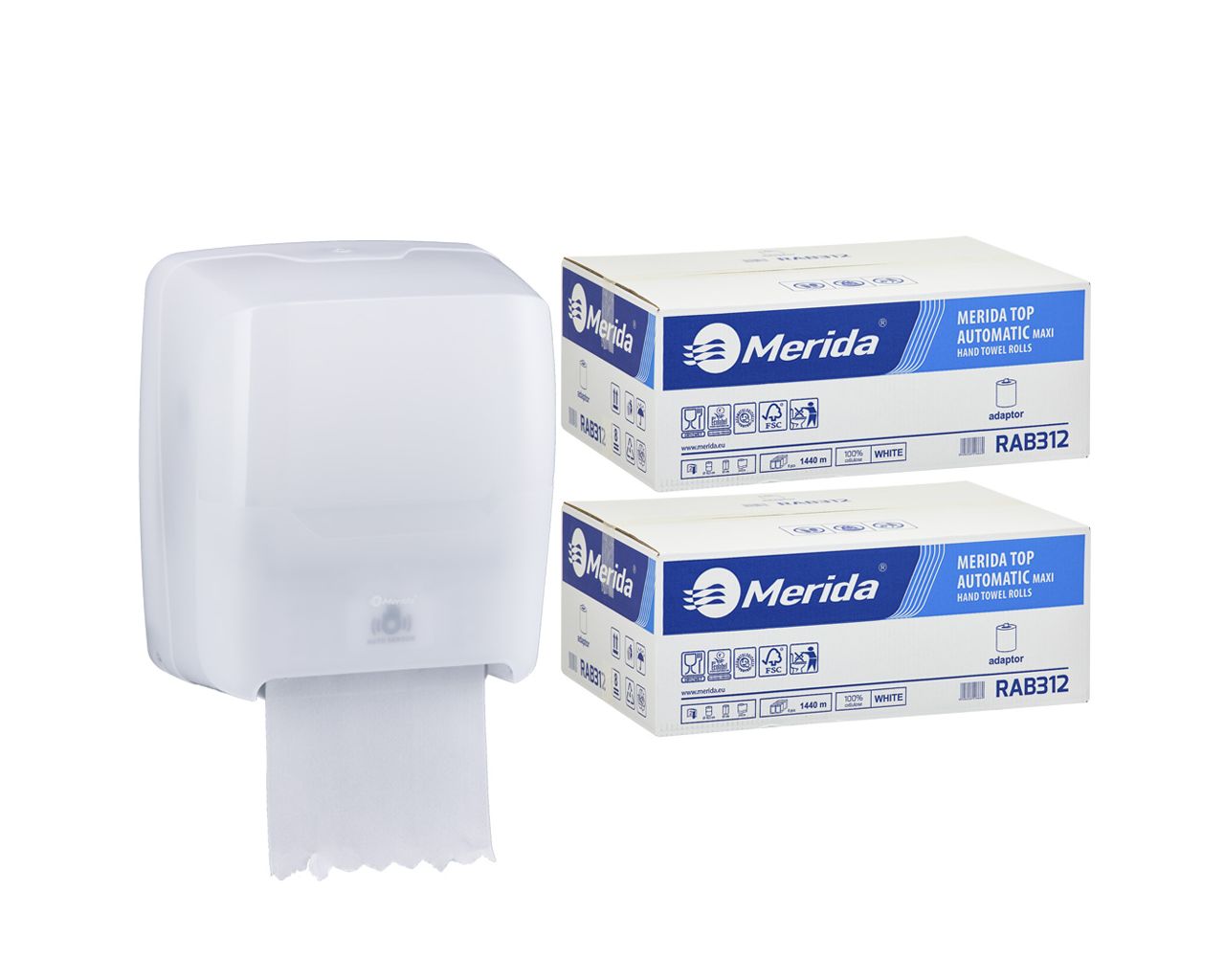 PROMO619 Механический диспенсер для полотенец HARMONY за 100 злотых нетто при покупке 2 коробок полотенец TOP AUTOMATIC RAB312 (12 x 240 м = 2800 м, 10 656 листов) Merida 