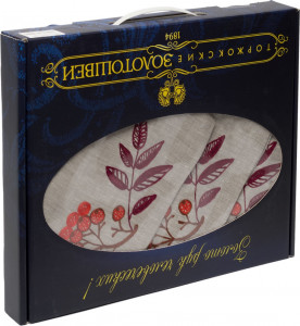 10659150 Торжокские золотошвеи Набор из скатерти и 12 салфеток "Рябина" , рисунок 4050, серый Лён