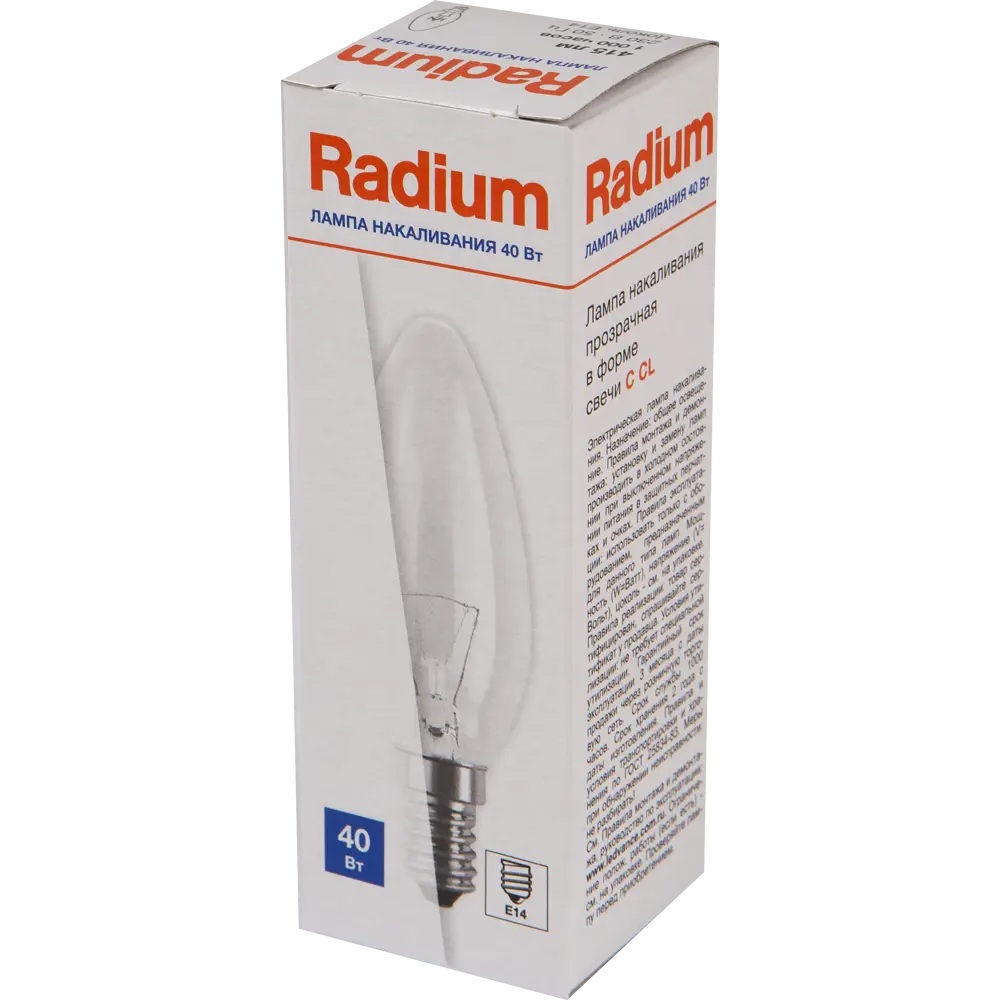 Лампа накаливания Radium «Свеча», E14, 40 Вт, прозрачная колба 81980464 STLM-2006130  - Вид №1