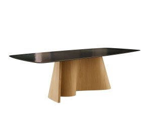 Прямоугольный обеденный стол из дерева и стекла